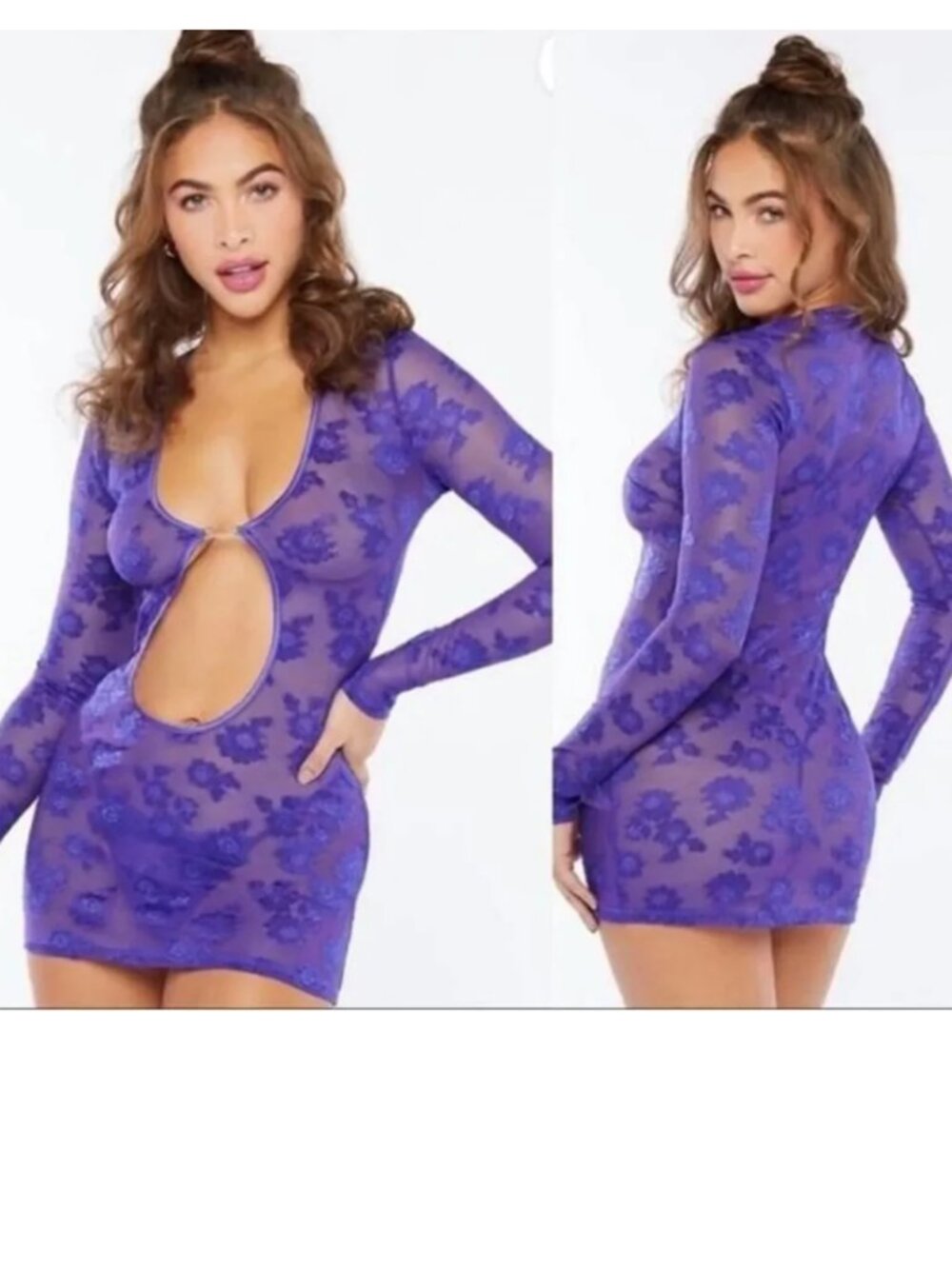 Savage X Fenty Rihanna long sleeve lace cut out Dress Lingerie Nightie sz 1X